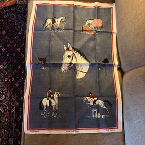 Vintage Pure Irish Linen Equestrian Themed Tea Towel/ Wall Art